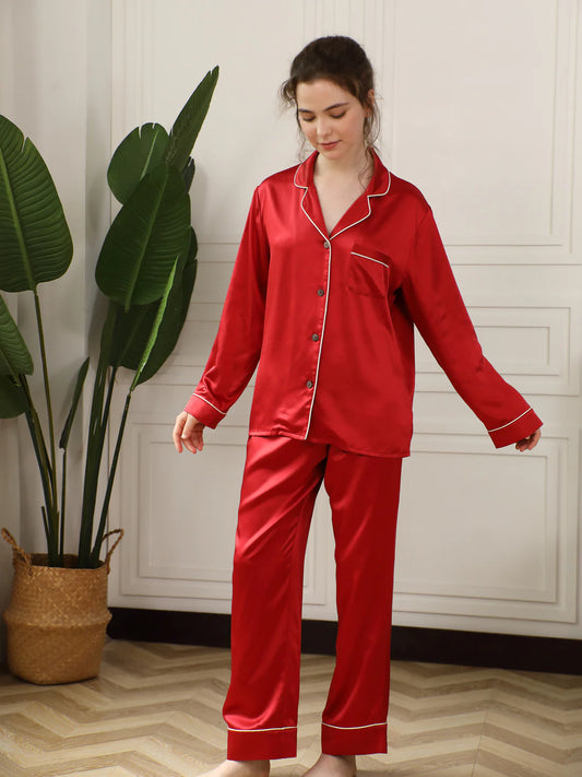 Langes Pyjama-Set Rot